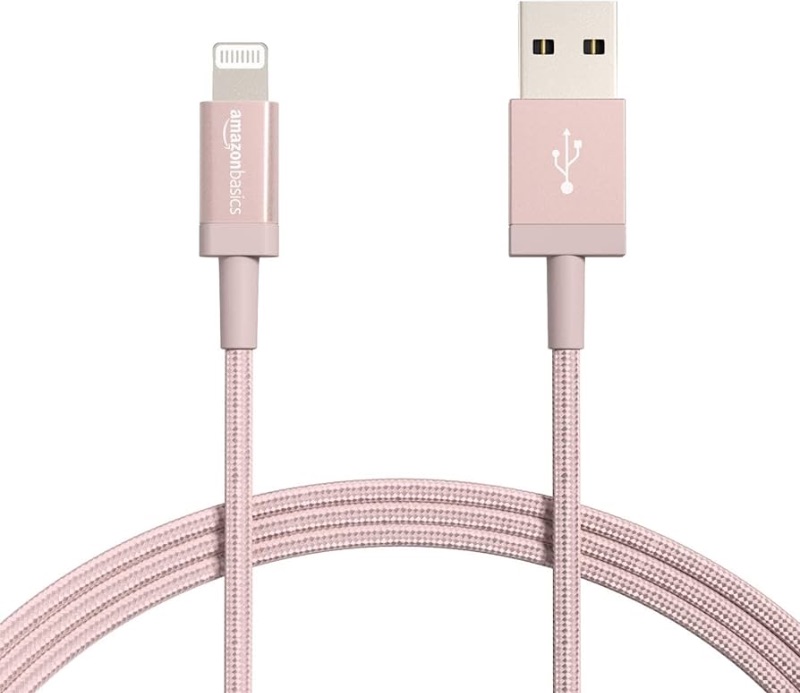 Photo 1 of Amazon Basics 2-Pack USB-A to Lightning Charger Cable, Nylon Braided Cord, MFi Certified Charger for Apple iPhone 14 13 12 11 X Xs Pro, Pro Max, Plus, iPad, 6 Foot, Rose Gold