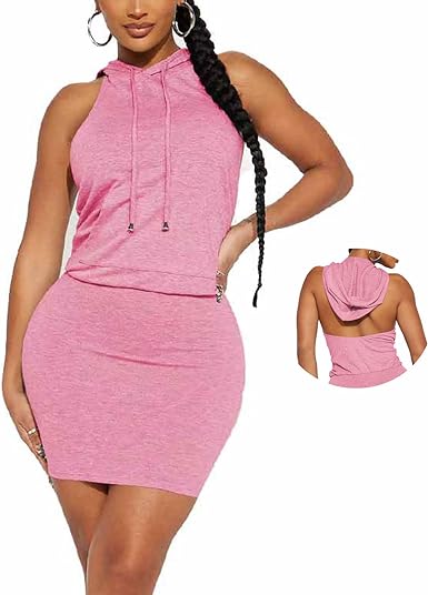 Photo 1 of **STOCK PHOTO FOR REFERENCE**Womens Sexy Backless Bodycon Hooded Mini Dress Solid Sleeveless Dresses with Pocket Party Clubwear