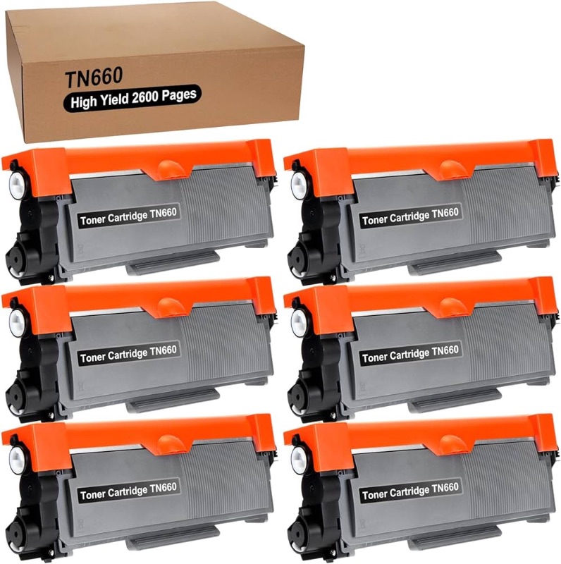 Photo 1 of 6 Pcs High Yield 2600 Pages Toner Cartridge Compatible with Tn660 Printer Toner Cartridge Compatible with Office HL-2260DN/2560DN/2260 DCP-7080D/7180DN/7080 MFC-7380/7380DF/7480D/7880DN