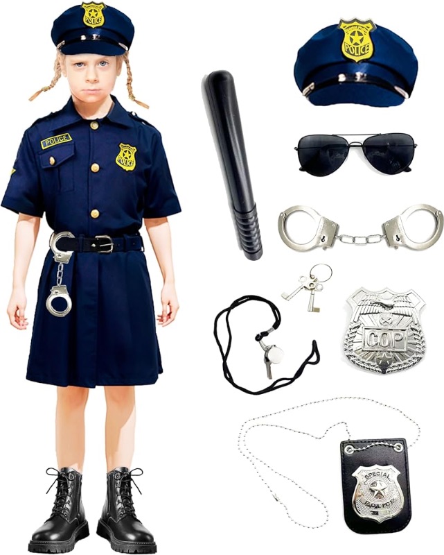 Photo 1 of Girls Police Officer Costume for Kids Toddler Police Costume Gear Set for Halloween Dress Up Party Role Play