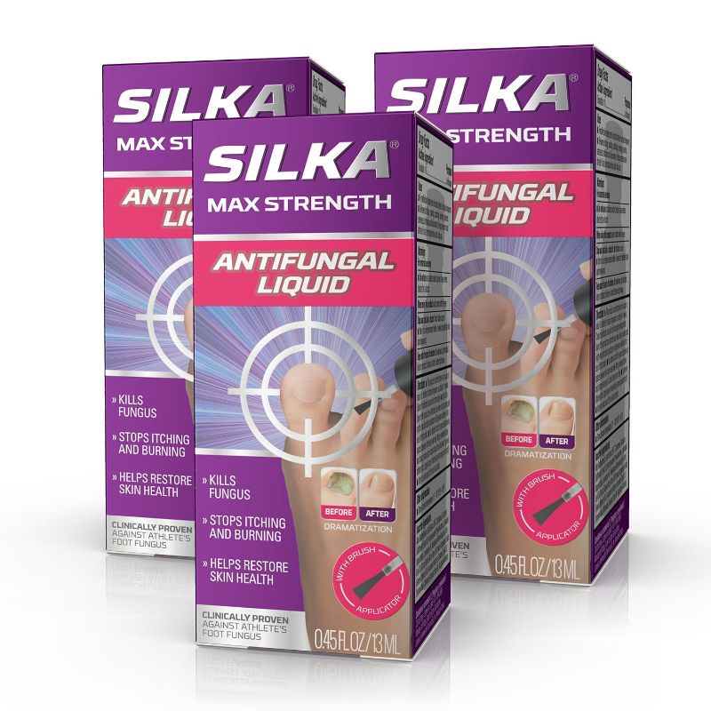 Photo 1 of 
SILKA Max Strength Antifungal Liquid for Toenail Health, With Brush Applicator, Treats Fungus, Ringworm & Athlete’s Foot, Restores Appearance of Discolored Nail, Tolnaftate 1%, 0.45 Fl Oz, Pack of 3

