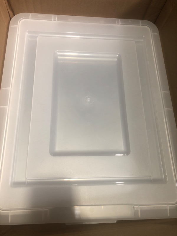 Photo 2 of (minor damage see notes) (similar to stock photo) 
(NO RETURNS)
IRIS USA Letter/Legal File Tote Box, BPA-Free Storage Bin Tote Organizer with Durable and Secure Latching Lid, Stackable and Nestable, 4 Pack, Crystal Clear 4 Pack - Cristal Clear