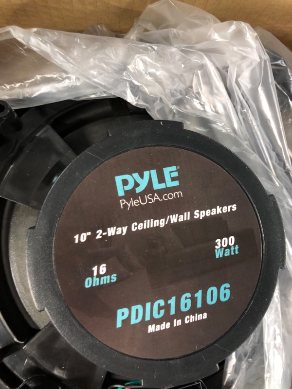 Photo 2 of Pyle Pair 10” Flush Mount in-Wall in-Ceiling 2-Way Speaker System Spring Loaded Quick Connections Changeable Round/Square Grill