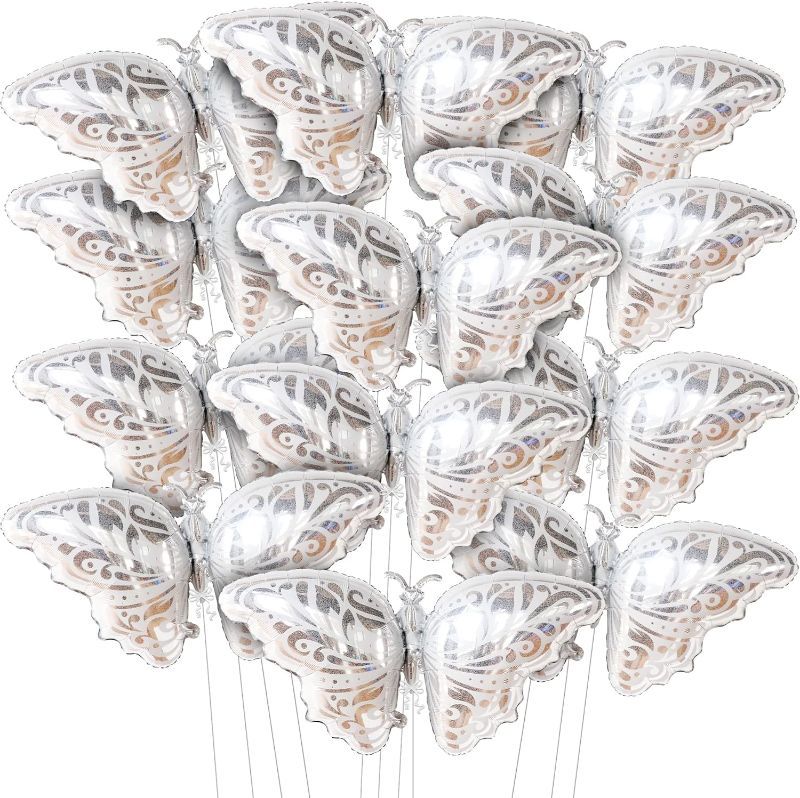 Photo 1 of  Big Silver Butterfly Balloons - 38 Inch, Pack of 12 