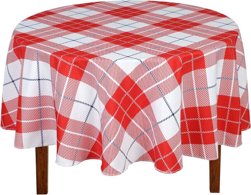 Photo 1 of **stock photo for reference***ROOMLINE Round Tablecloth 60inch Checkered Table Cloth Gingham Buffalo Plaid  orange