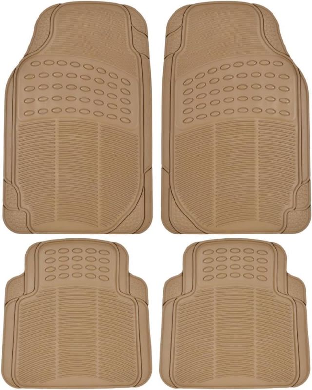 Photo 1 of BDK All Weather Rubber Floor Mats for Car SUV & Truck - 4 Pieces Set (Front & Rear), Trimmable, Heavy Duty Protection Beige