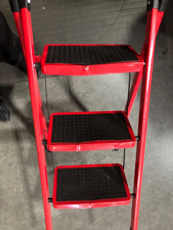 Photo 3 of ***NONREFUNDABLE - MAJOR DAMAGE - UNSAFE - FOR PARTS ONLY - SEE COMMENTS***
3 Step Ladder,Portable Folding Step Stool with Convenient Handgrip and Anti-Slip Wide Pedal,Portable and Versatile for Adults Home Kitchen,Lightweight,Sturdy Construction.