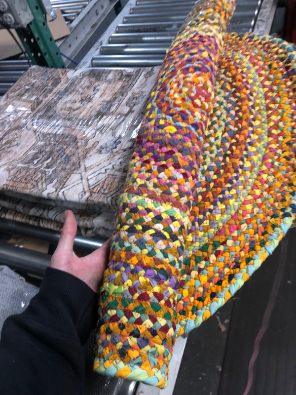 Photo 1 of Nearly Natural 3ft. x 3ft. Hand Braided Boho Colorful Chindi Round Rug