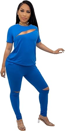 Photo 1 of ECHOINE Women's 2 Piece Outfits Short Sleeve T-Shirts Joggers Sets Sexy Club Jumpsuit Tracksuit