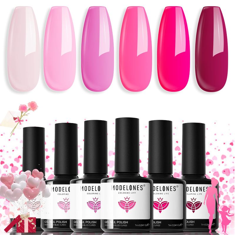 Photo 1 of MEFA Pink Gel Nail Polish Set 6 Colors, Hot Pink Shades Spring Neon Light Bright Pink Magenta 