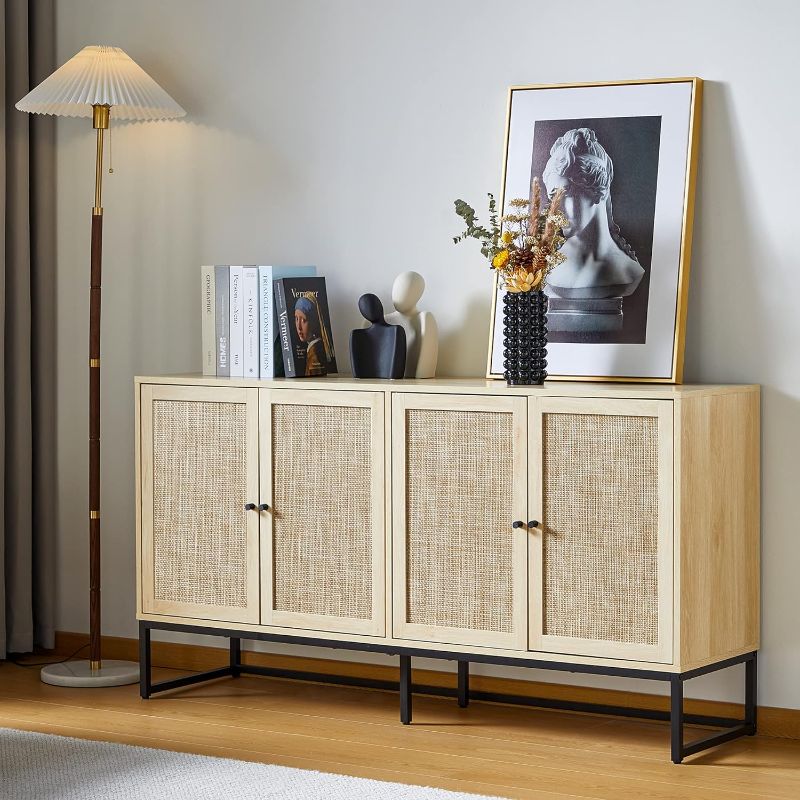 Photo 1 of Rattan Sideboard Cabinet, Accent Storage Cabinet with Rattan Doors and Adjustable Shelves