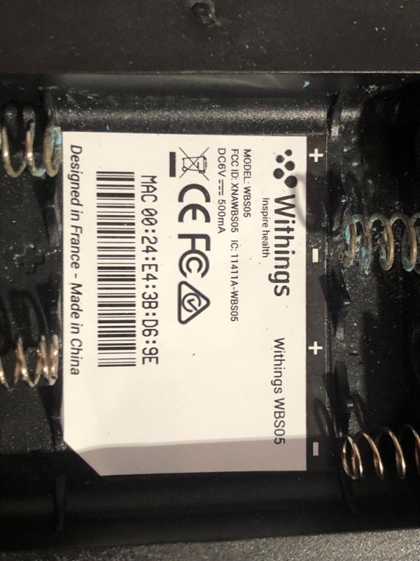 Photo 5 of ***USED - BATTERY CONTACTS CORRODED - SEE PICTURES - UNABLE TO TEST***
WITHINGS Body Smart - Accurate Scale for Body Weight and Fat Percentage