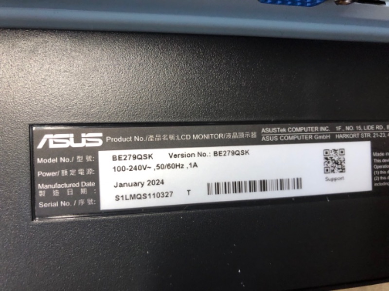 Photo 5 of ASUS 27” 1080P Video Conference Monitor (BE279QSK) - Full HD, IPS, Built-in Adjustable 2MP Webcam, Mic Array, Speakers, Eye Care, Wall Mountable, Frameless, HDMI, DisplayPort, VGA, Height Adjustable 27" IPS FHD w/Webcam, Mic Array