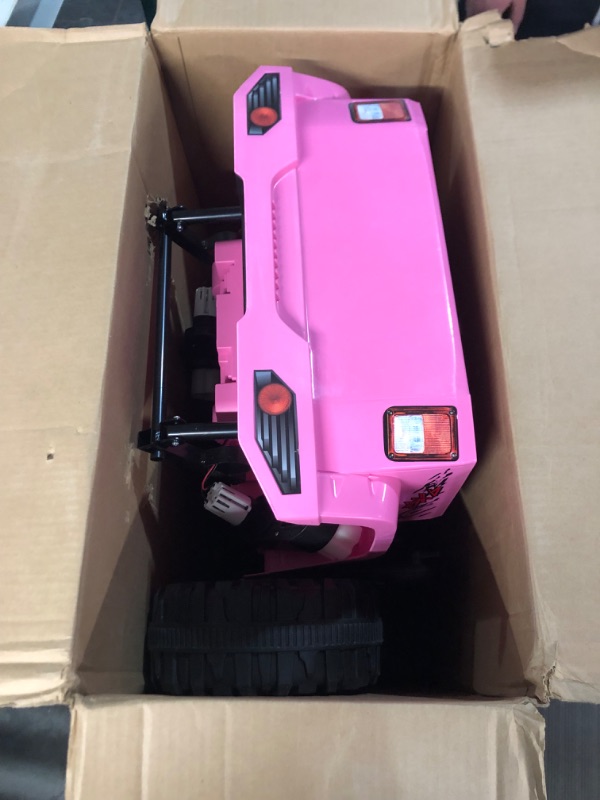 Photo 3 of (Minor Damage/ See Notes) Hetoy Ride on Truck Car 12V Kids Electric Vehicles with Remote Control Spring Suspension, LED Lights, Bluetooth, 2 Speeds Pink