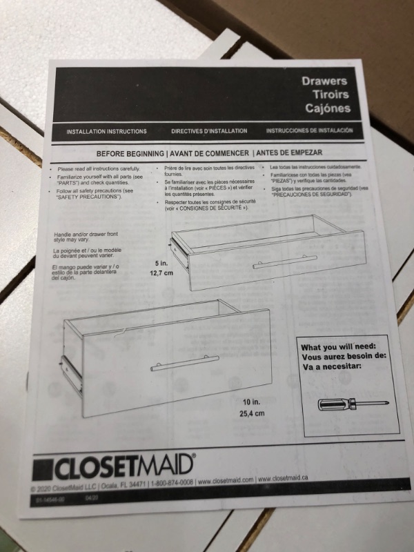 Photo 4 of (MISSING HARDWARE) ClosetMaid BrightWood 25-in x 10-in x 13-in White Drawer Unit
