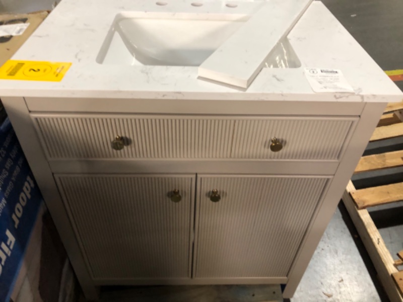 Photo 9 of [FOR PARTS, READ NOTES] NONREFUNDABLE
allen + roth Sandbanks 30-in Greige Undermount Single Sink Bathroom Vanity with White Engineered Stone Top
