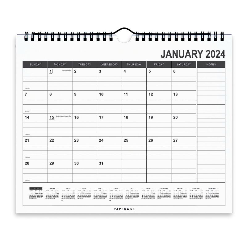 Photo 1 of non-refundable**
pack of two- PAPERAGE Calendar 2024-12 Month (Black & White), – Small (9 in x 11 in)