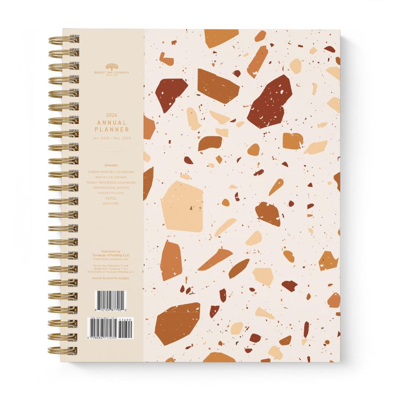 Photo 1 of 2024 Terrazzo Annual Planner by Bright Day, Yearly Monthly Weekly Daily Spiral Bound Dated Agenda Flexible Cover Tabbed Notebook, 8.25 x 6.25