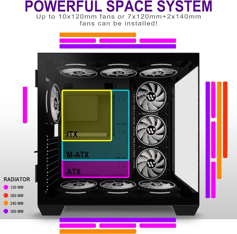 Photo 5 of AMANSON PC CASE ATX Mid Tower Case Tempered Glass Gaming Computer Case Without ARGB Fan Black