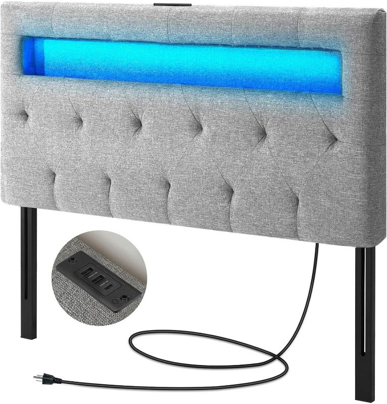 Photo 1 of (NON-REFUNDABLE) GREENSTELL Headboard for Twin Size Bed with 60,000 DIY Color of LED Light, USB & Type C Post, Attach Frame, Height Adjustable, Gray Wall Mounted Head Boards Only, Sturdy & Stable, Comfortable, Twin
