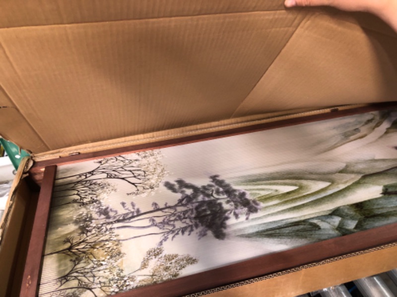 Photo 1 of 4 Panel Room Divider Screen,Double Faced Room Divider Folding Wall Divider for Room Separation,Mountains and Waters Landscape,67" H x 63" W