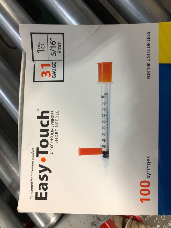 Photo 2 of EasyTouch U-100 Insulin Syringe with Needle, 31G 1cc 5/16-Inch (8mm), Box of 100 Easy Touch