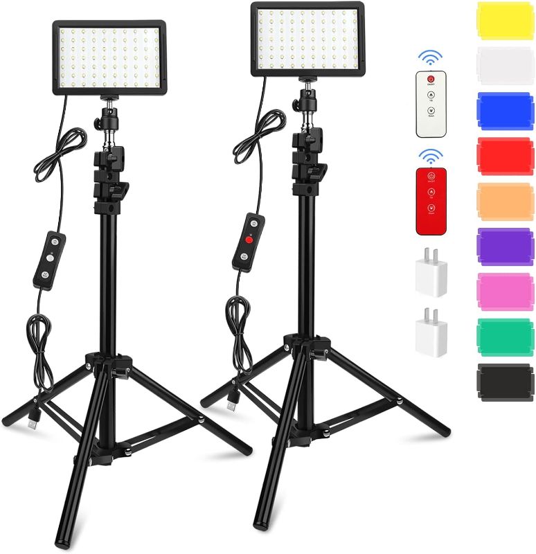 Photo 1 of *****STOCK IMAGE FOR SAMPLE*****
2 Pack LED Video Light with Tripod Stand/Color Filters/Remote Control/USB Wall Charger, Obeamiu 5600K USB Studio Shooting Kit for Photography Lighting, Game Streaming, Conference Zoom Calls 2 SETS