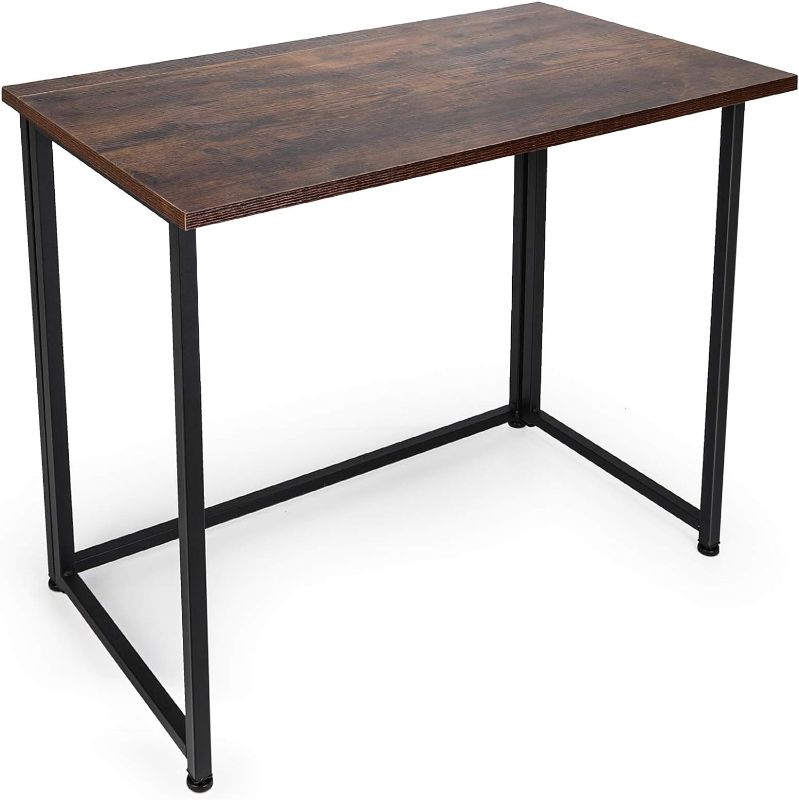 Photo 4 of Folding Computer Desk for Small Spaces, Simple Space-Saving Home Office Desk, Foldable Computer Table, Laptop Table, Writing Desk, Compact Study Reading Table (Rustic Brown)
