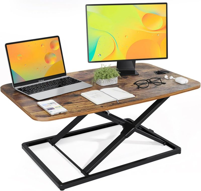 Photo 1 of *****STOCK IMAGE FOR SAMPLE*****
25.5 inch Desk Converter, Height Adjustable Sit to Stand Riser,  Brown 