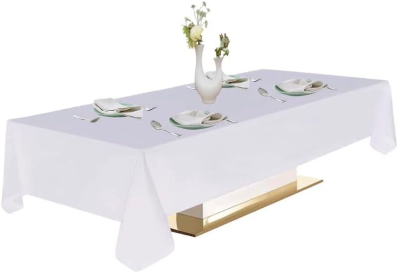 Photo 1 of 2 - White Tablecloth for 4-6ft Rectangle Tables That Seats 4-6 Person, Good for Dining Table. Buffet Parties.Machine Washable Reusable. 60x102 Inch. x2 2 PIECES 