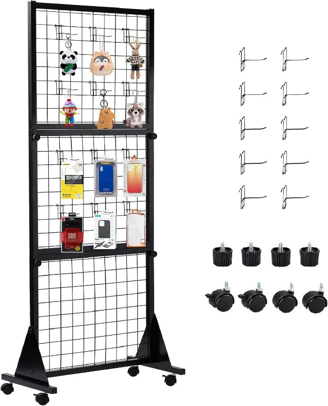 Photo 1 of *****STOCK IMAGE FOR SAMPLE*****
Grid Wall Panels with Stand 5.25' x 2' Heavy Movable Wire GridWall Panel Tower with T-Base Floorstanding on Wheels for Craft Shows, Retail, Home