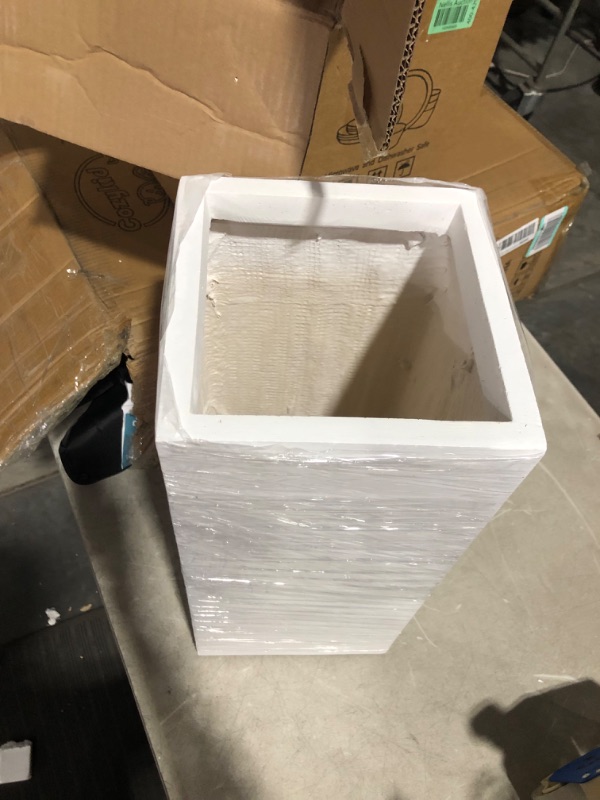 Photo 3 of ***DAMAGED - CHIPPED AND SCRATCHED***
Kante 20" H x 9" W x 9"D Tall Pure White Lightweight Concrete Modern Planters Outdoor Indoor Planter Pots with Drainage Holes for Patio, Backyard, Living Room (RF0002A-C80011) Pure White 20"H