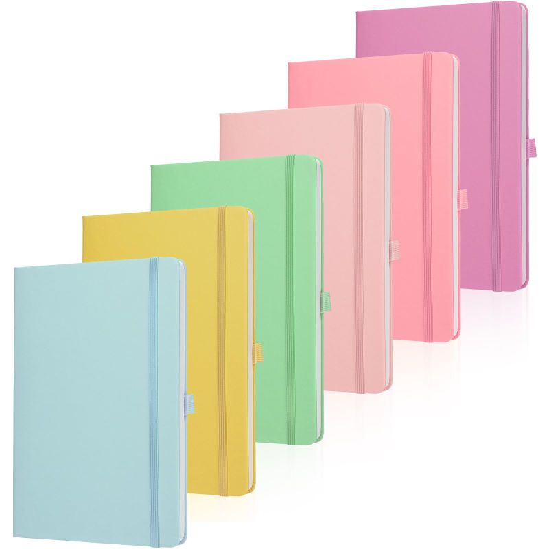 Photo 1 of 6 Pcs Lined Journal Notebooks Multicolor 5.5 x 8.2 Inch A5 PU Leather Ruled College Ruled Hardcover Journal Notebooks with Pen Holder and Bookmarks for School Business Work (Classic Color)