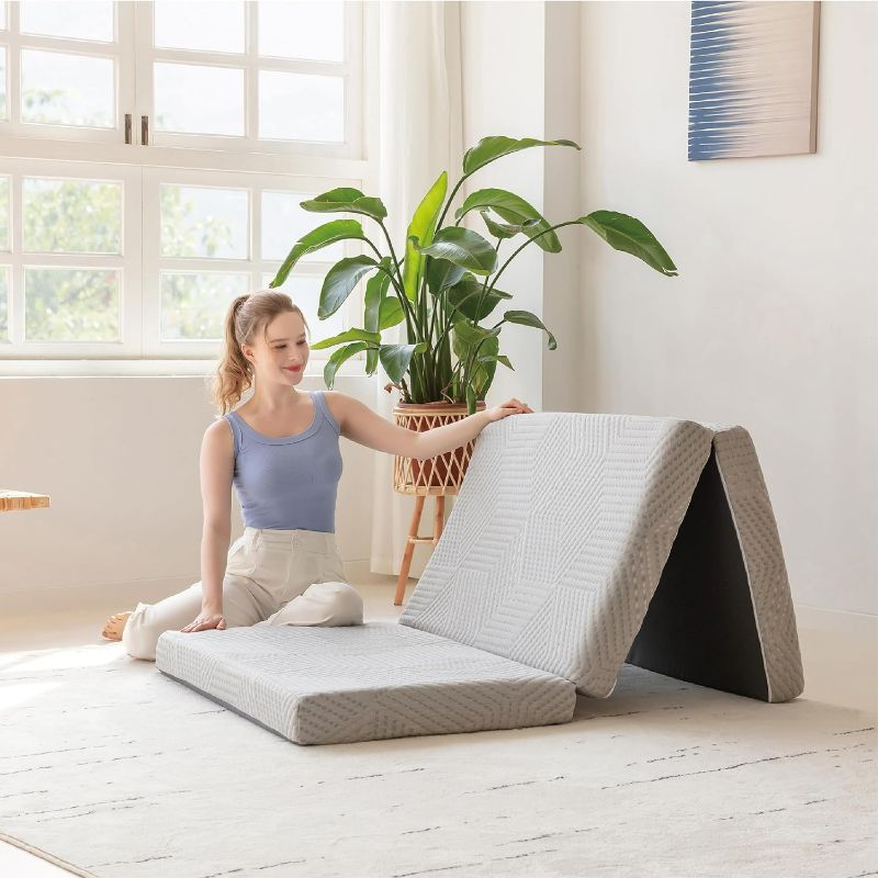 Photo 1 of Tri-Fold Memory Foam Mattress, 4 inch Single Folding Mattress  75"×25"×4", Grey
