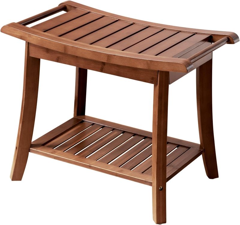 Photo 1 of ***DAMAGED - SEE COMMENTS***
Forevich Bamboo Shower Bench Stool with Storage Shelf Waterproof Shower Chair Spa Bath Seat Excellent for Indoor Use Chestnut Brown