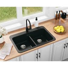 Photo 1 of **SEE NOTES**
allen + roth Kenji Dual-mount 33-in x 22-in Nero Granite Double Equal Bowl 3-Hole Kitchen Sink
