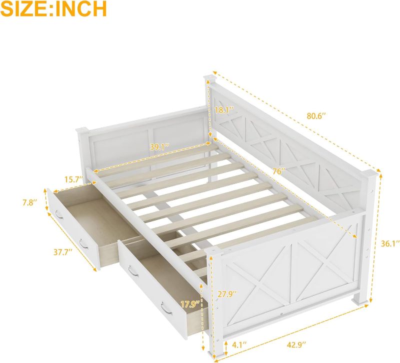 Photo 4 of (READ FULL POST) Oudiec Twin Size Daybed with Storage Drawer White