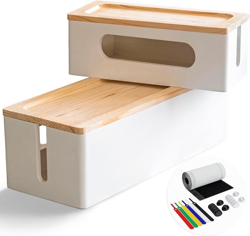 Photo 1 of NATURE SUPPLIES | Wood Cable Management Box White [Set of Two] Large & Medium 