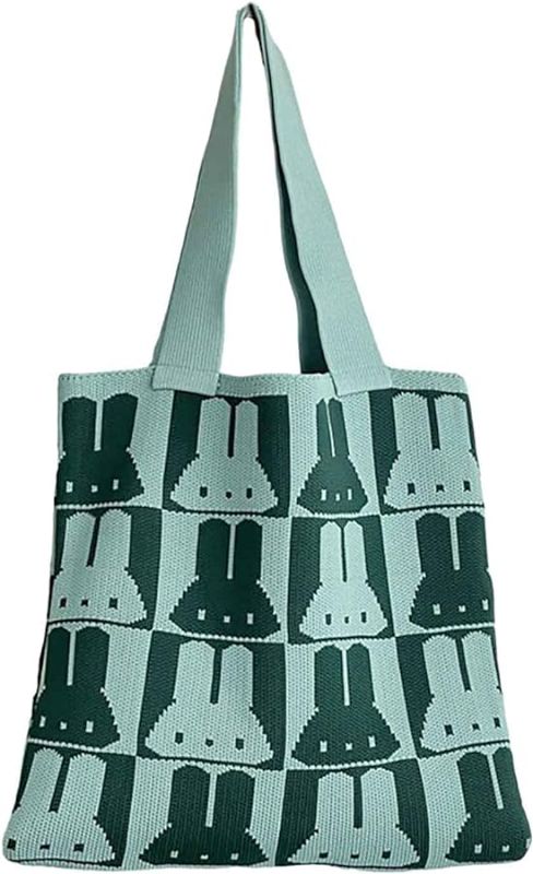 Photo 1 of Women's knitted handbag, rabbit shoulder bag, cute wool woven bag Crochet tote bag