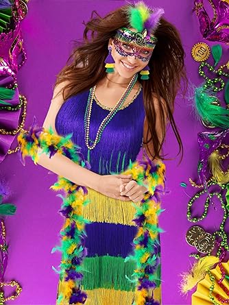 Photo 1 of  CUTECROP 8 Pcs Mardi Gras Costume Accessories Set Mardi Gras Fringe Dress Feather Headband Eye Mask Bead Necklace Earring MEDIUM