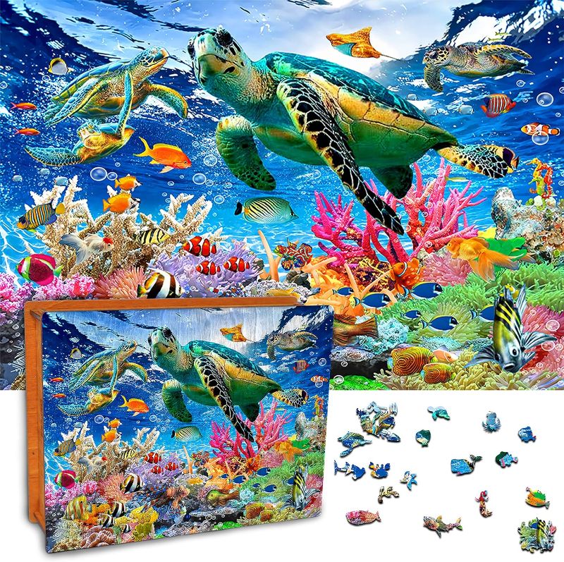 Photo 1 of 1000 Pieces Wooden Jigsaw Puzzles, Sea Life Canvas Puzzles, Canvas Wall Art, Perfect Wooden Puzzles for Adults and Friends |23.5x35 in- Super Big
