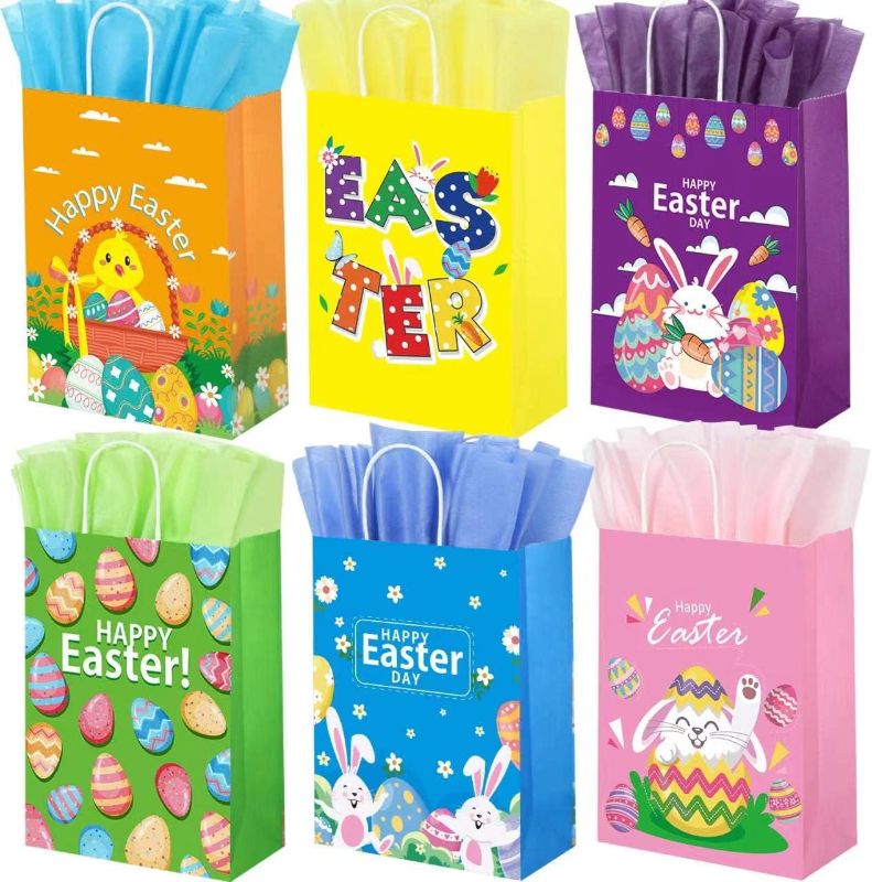 Photo 1 of (2 pack of 24Pcs) Easter Gift Bags with Handles - 8.7“ Small Easter Bags Paper Goodie Bags for Kids Party Favors, Birthday
