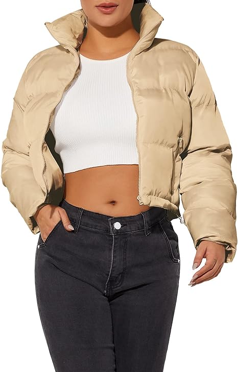 Photo 1 of Hujoin Women's Crop Short Jacket Cropped Puffer Fashion Jackets for Women Warm Winter Lightweight Coat