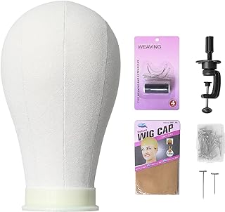 Photo 1 of 22 inch Wig Head Canvas Block Head Mannequin Head With Stand for Making Wigs, Wig Head With Stand for Display Wig