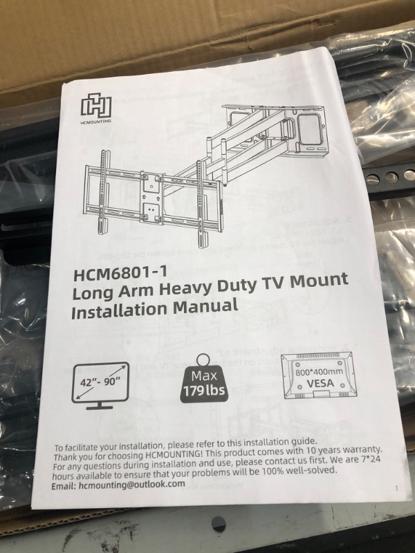 Photo 3 of HCMOUNTING Heavy Duty Long Dual Arm TV Wall Mount Holds up to 179 lbs, Swivel and Tilt TV Mount with 40.9" Extended Articulating Arms for Most 42-90 inch TVs, VESA 800x400mm, Fits 16''-18'' Wood Studs