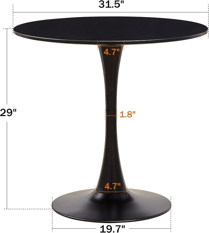 Photo 5 of (NON-REFUNDABLE) Black Round Dining Table, 31.5" Tulip Table Kitchen Round Dining Table for 2-4 People with MDF Table Top and Metal Pedestal Base, Mid-Century Leisure Table for Home, Dining Room, Cafe