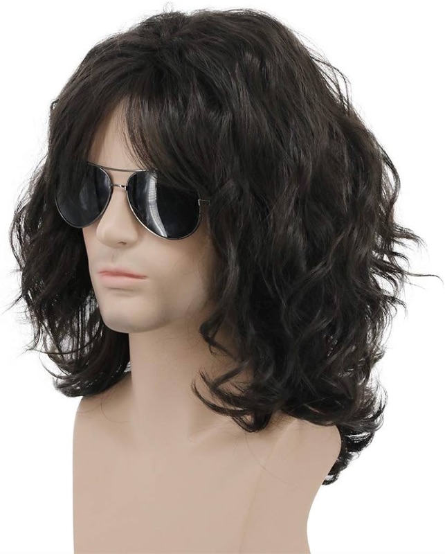 Photo 1 of California 70s 80s Rocker Wig Men Women Long Curly Dark Brown Halloween Costume Anime Wig