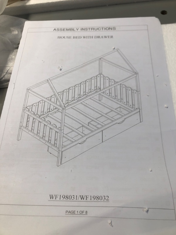 Photo 2 of ***READ NOTES***INCOMPLETE BOX 2 OF 2 ONLY
House Bed with Storage Drawers and Rails, Full Size Kids Montessori House Bed with Shelf, Wood Tent Cabin Beds Frame for Girls Boys Teens, Gray