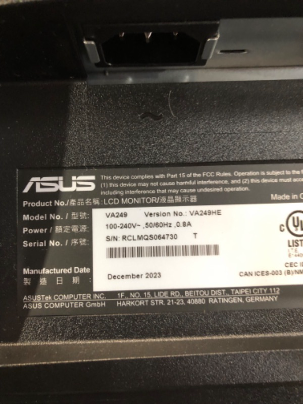 Photo 4 of ASUS 23.8” Full HD Computer Monitor, 1080p, HDMI, VGA, Eye Care, 178° Wide Viewing Angle - VA249HE, Black