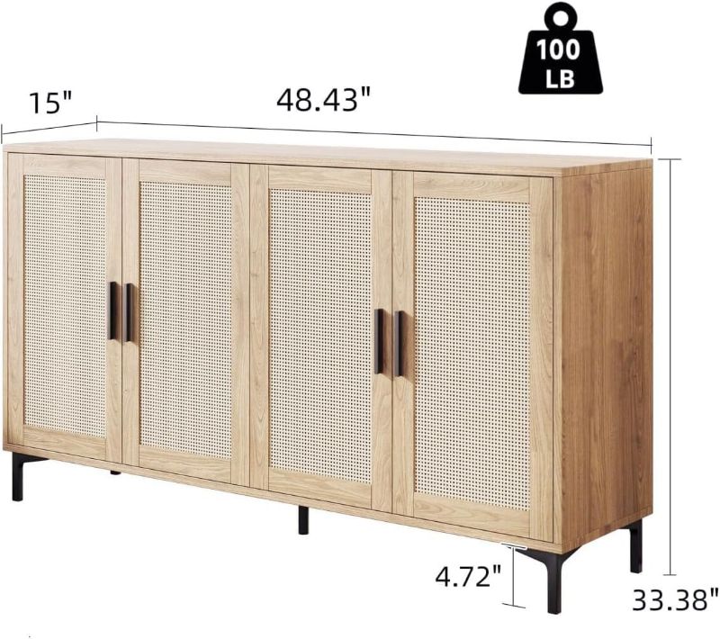 Photo 4 of (READ FULL POST) Sideboard - Kitchen Buffet Cabinet with Rattan Decorated Doors, 4 Doors Accent Sideboard Cabinet, Coffee Bar Cabinet Rattan Sideboard for Dining Room, Kitchen, Hallway, Cupboard Console Table,Natural Natural With 4 Doors